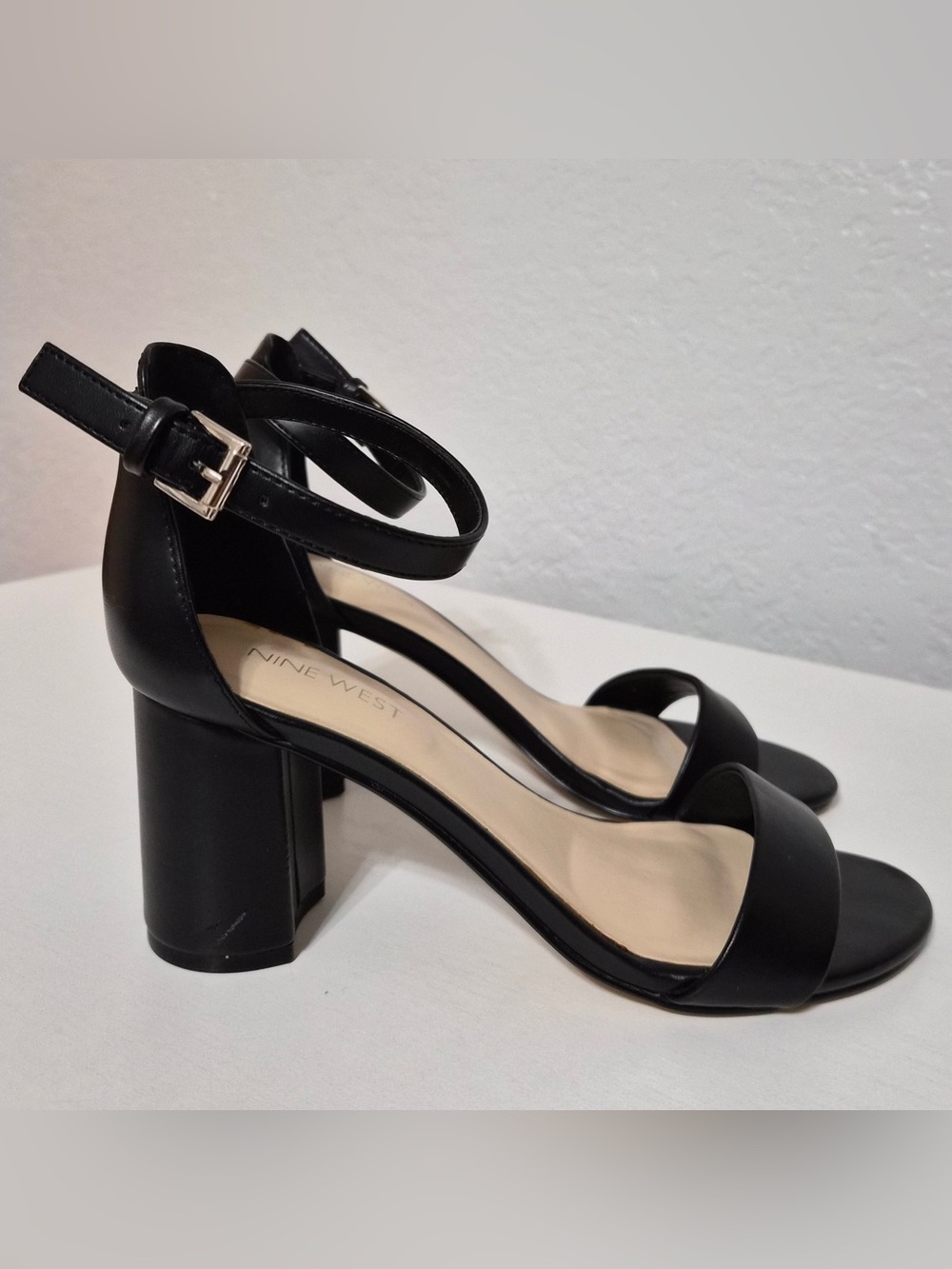 Nine West Tanela Black Ankle-Strap Block Heel Open-Toe Women’s Dress Sandals 7